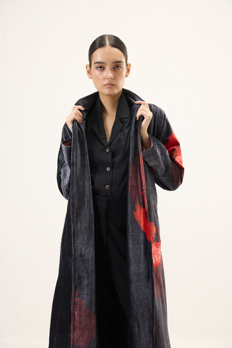 Ink Rose Trench Coat by Khara Kapas in black for women Worldwide