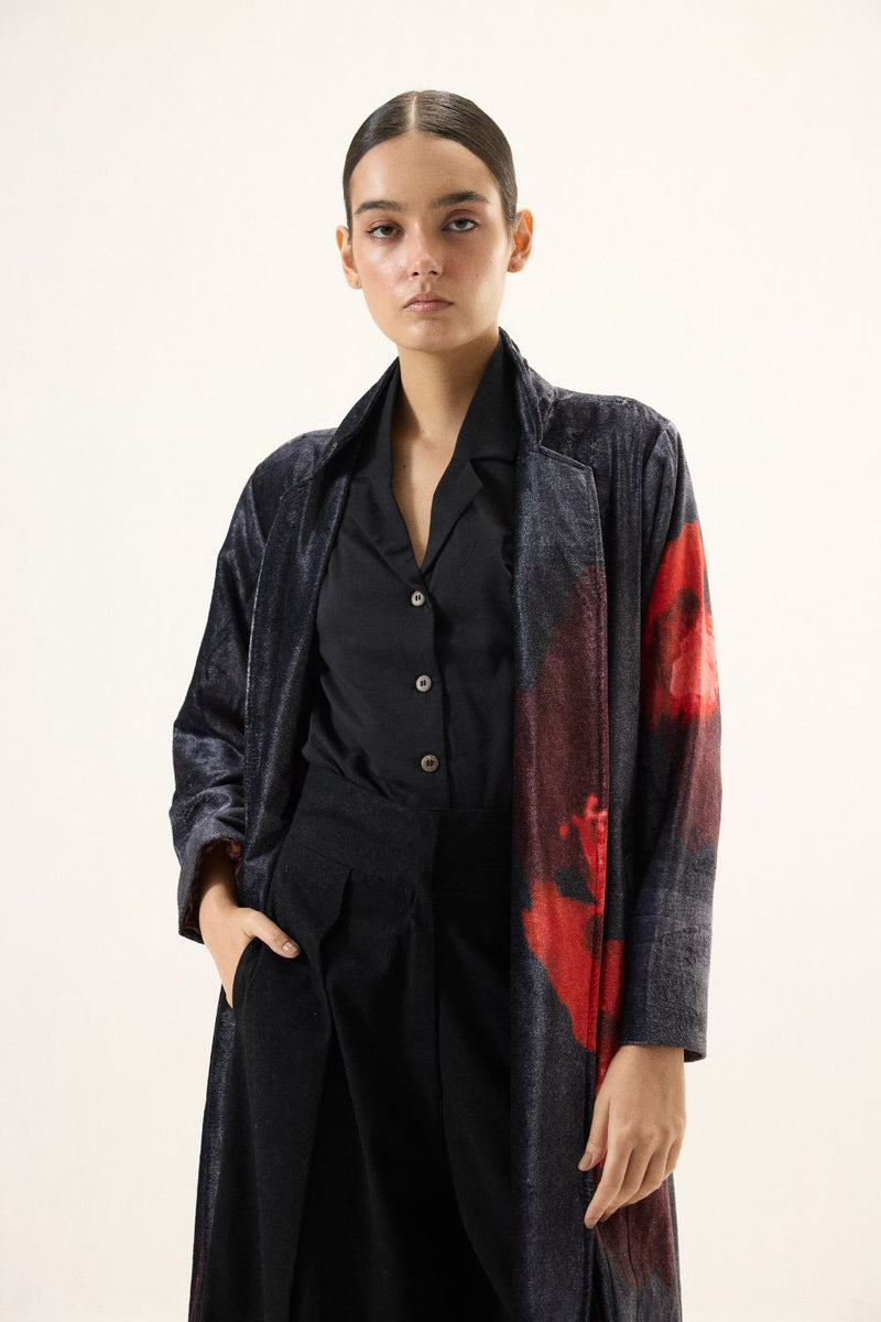 Ink Rose Trench Coat by Khara Kapas in black for women Worldwide