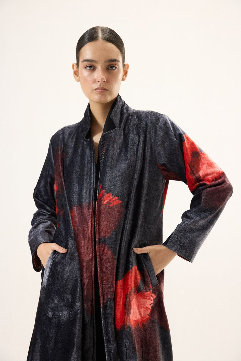 Ink Rose Trench Coat by Khara Kapas in black for women Worldwide