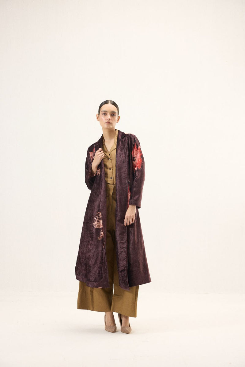 Fig Trench Coat by Khara Kapas in purple for women Worldwide