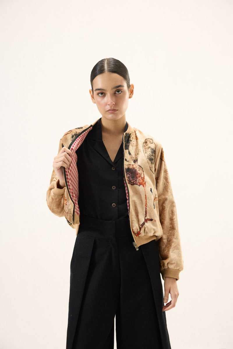 Sandswept Bomber Jacket by Khara Kapas in gold for women Worldwide