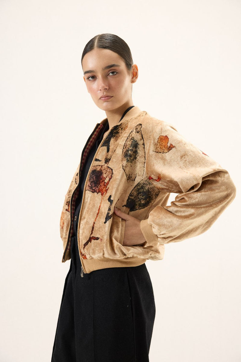 Sandswept Bomber Jacket by Khara Kapas in gold for women Worldwide