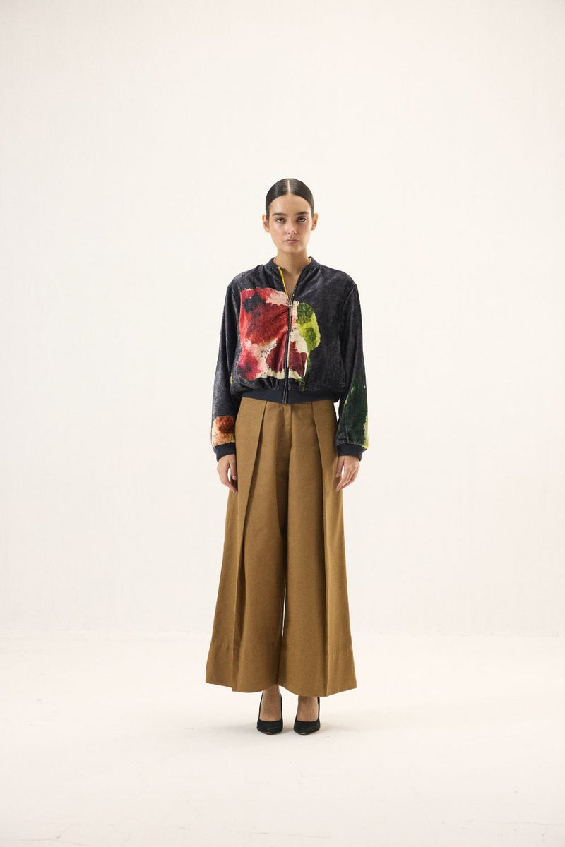 Graphite Bomber Jacket by Khara Kapas in black for women Worldwide