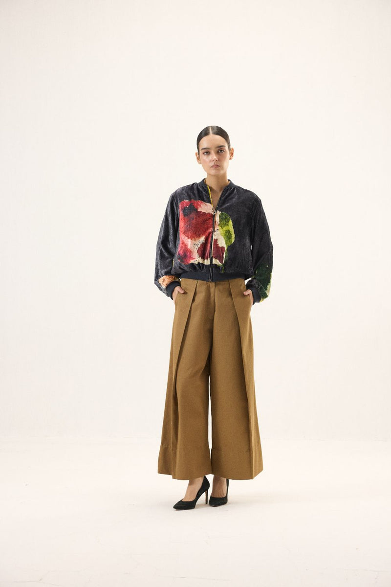 Graphite Bomber Jacket by Khara Kapas in black for women Worldwide