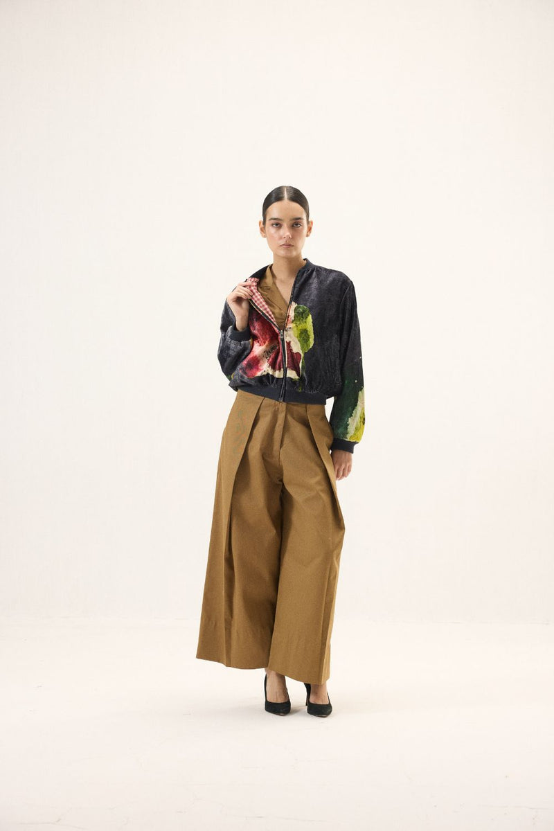 Graphite Bomber Jacket by Khara Kapas in black for women Worldwide