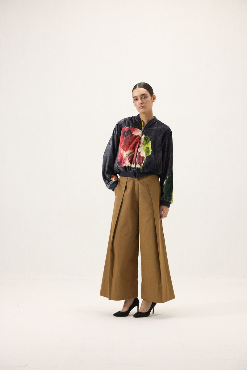 Graphite Bomber Jacket by Khara Kapas in black for women Worldwide