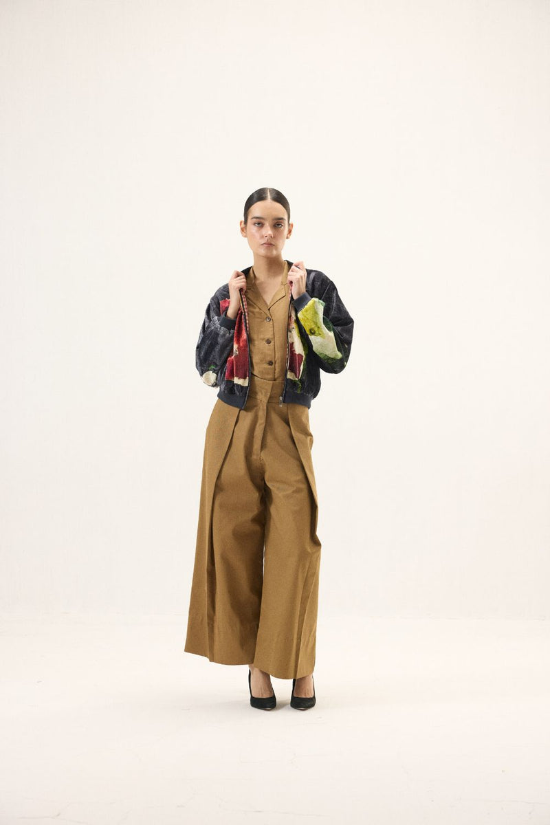 Graphite Bomber Jacket by Khara Kapas in black for women Worldwide