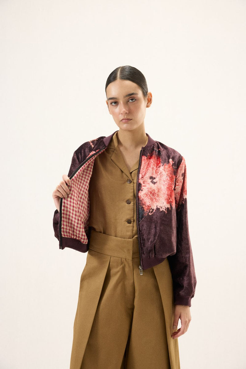 Plum Blossom Bomber Jacket by Khara Kapas in purple for women Worldwide