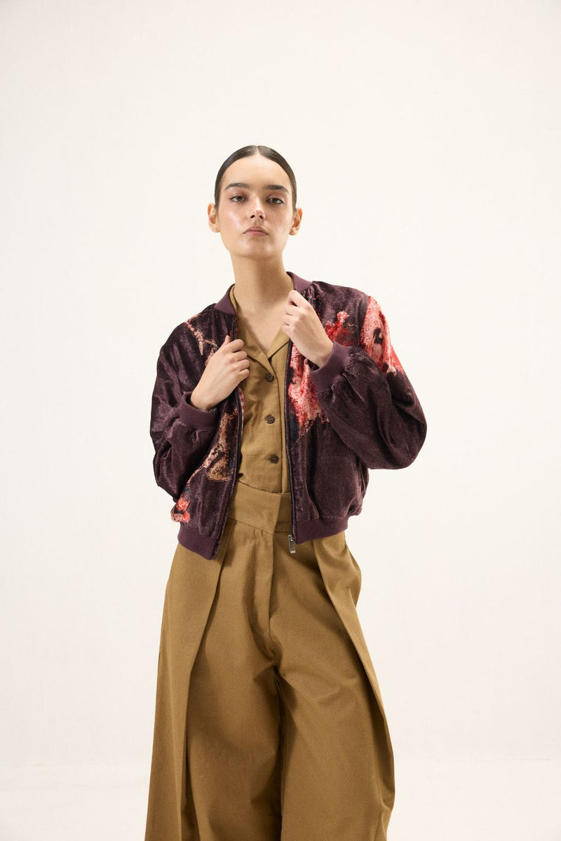 Plum Blossom Bomber Jacket by Khara Kapas in purple for women Worldwide