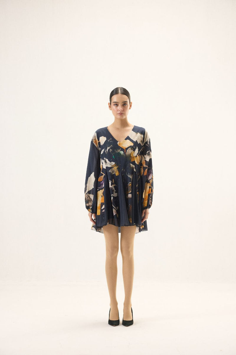 Ink Shade Dress mulmul by Khara Kapas in navy for women Worldwide