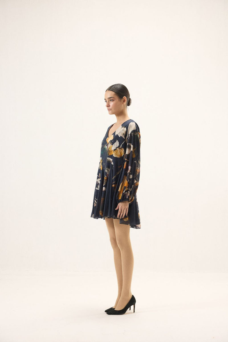 Ink Shade Dress mulmul by Khara Kapas in navy for women Worldwide