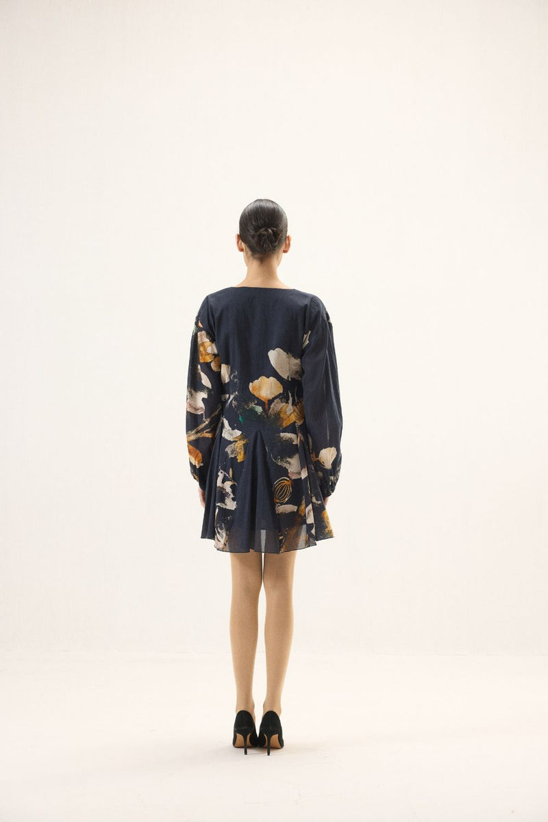 Ink Shade Dress mulmul by Khara Kapas in navy for women Worldwide
