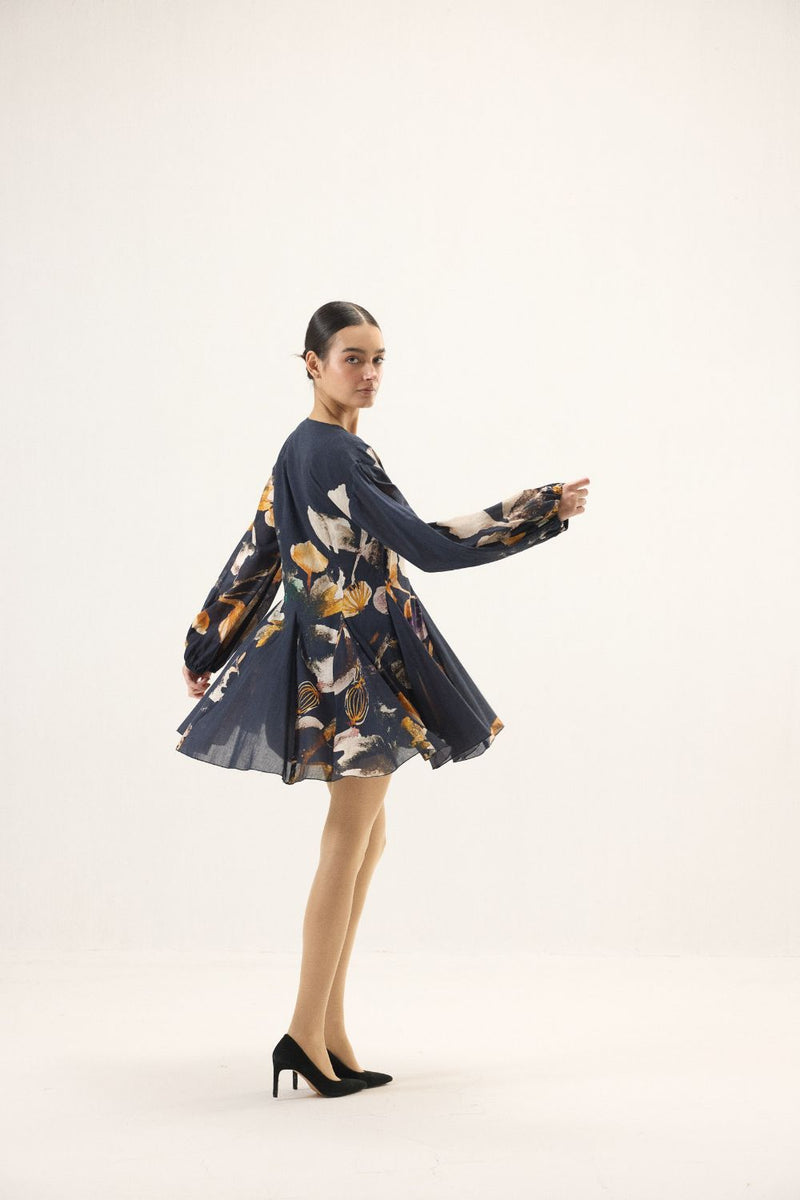 Ink Shade Dress mulmul by Khara Kapas in navy for women Worldwide