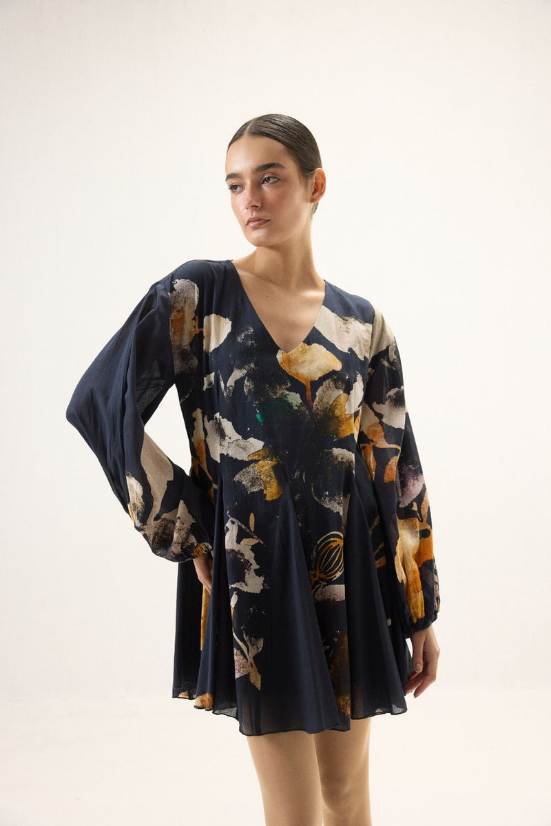 Ink Shade Dress mulmul by Khara Kapas in navy for women Worldwide