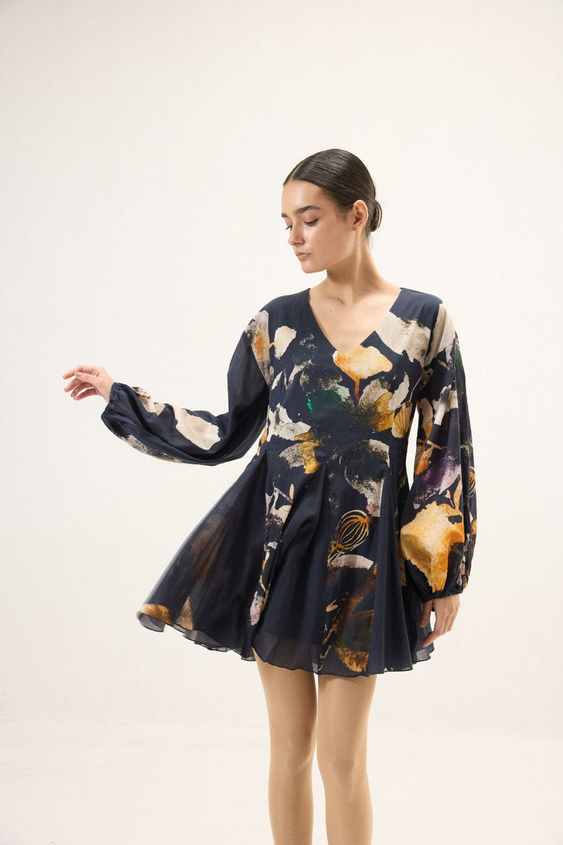 Ink Shade Dress mulmul by Khara Kapas in navy for women Worldwide