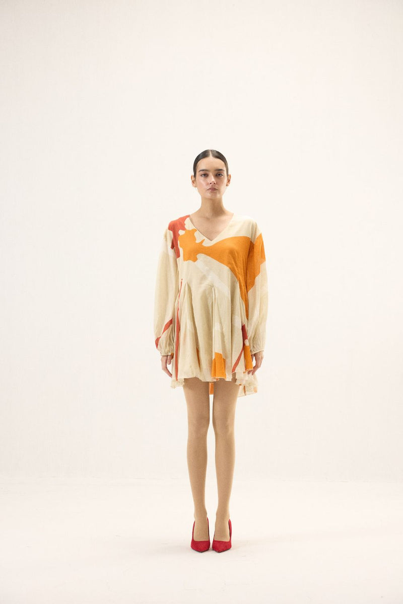 Apricot Dress mulmul by Khara Kapas in ivory for women Worldwide