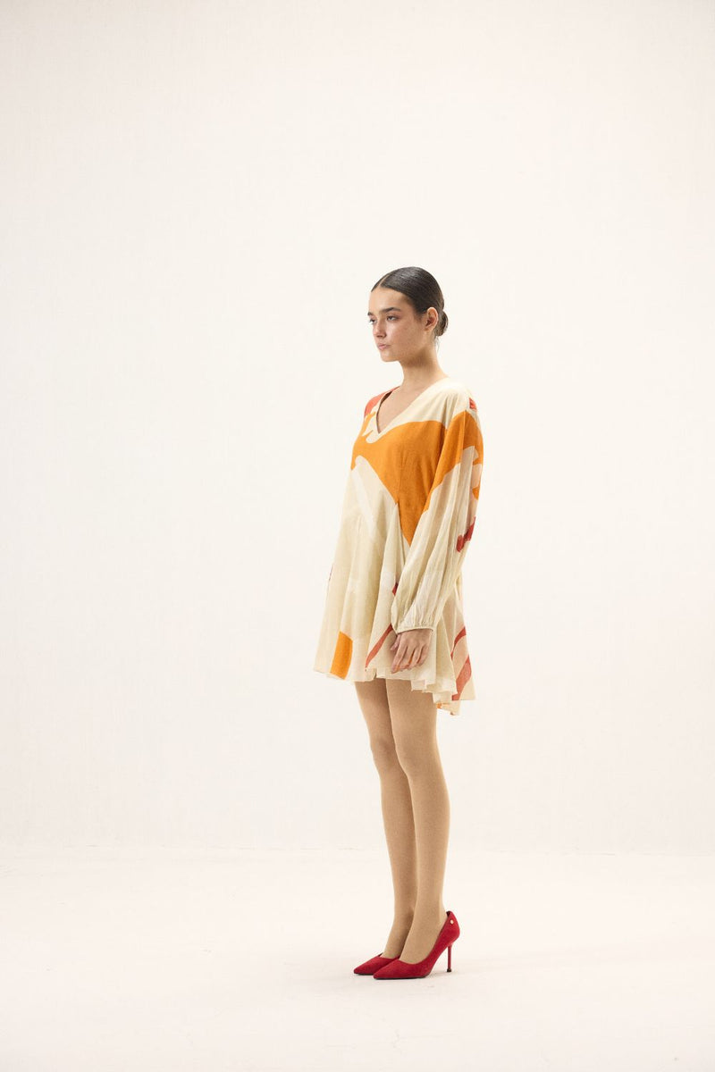 Apricot Dress mulmul by Khara Kapas in ivory for women Worldwide