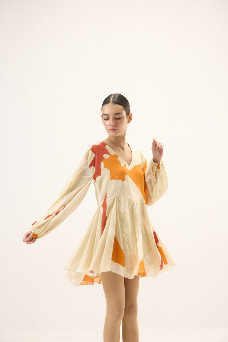 Apricot Dress mulmul by Khara Kapas in ivory for women Worldwide