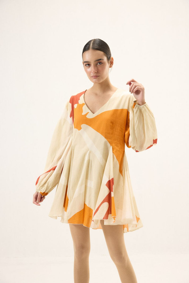 Apricot Dress mulmul by Khara Kapas in ivory for women Worldwide