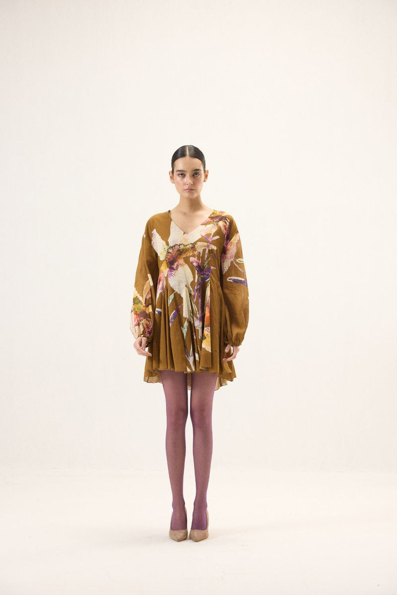 Grain Dress mulmul by Khara Kapas in brown for women Worldwide