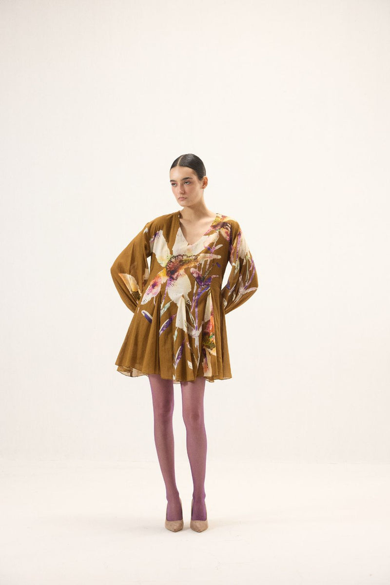 Grain Dress mulmul by Khara Kapas in brown for women Worldwide