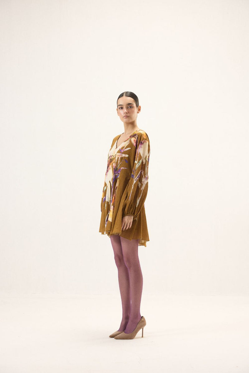 Grain Dress mulmul by Khara Kapas in brown for women Worldwide
