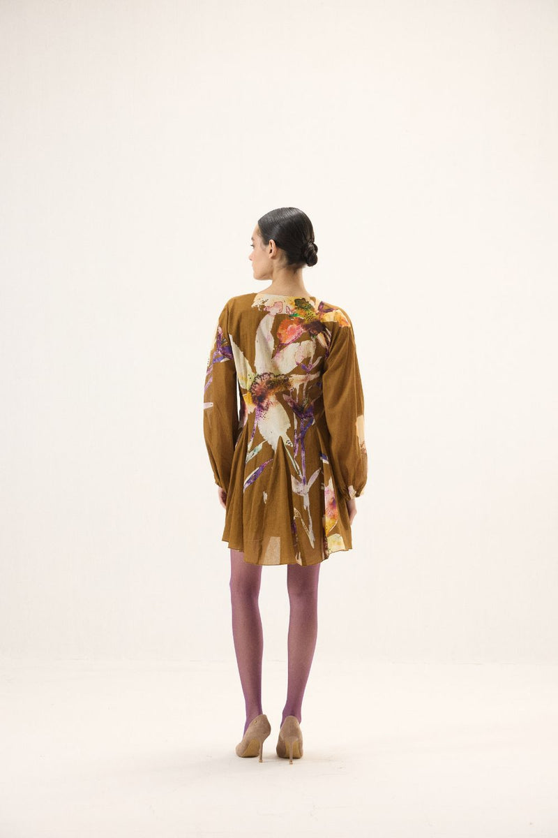Grain Dress mulmul by Khara Kapas in brown for women Worldwide