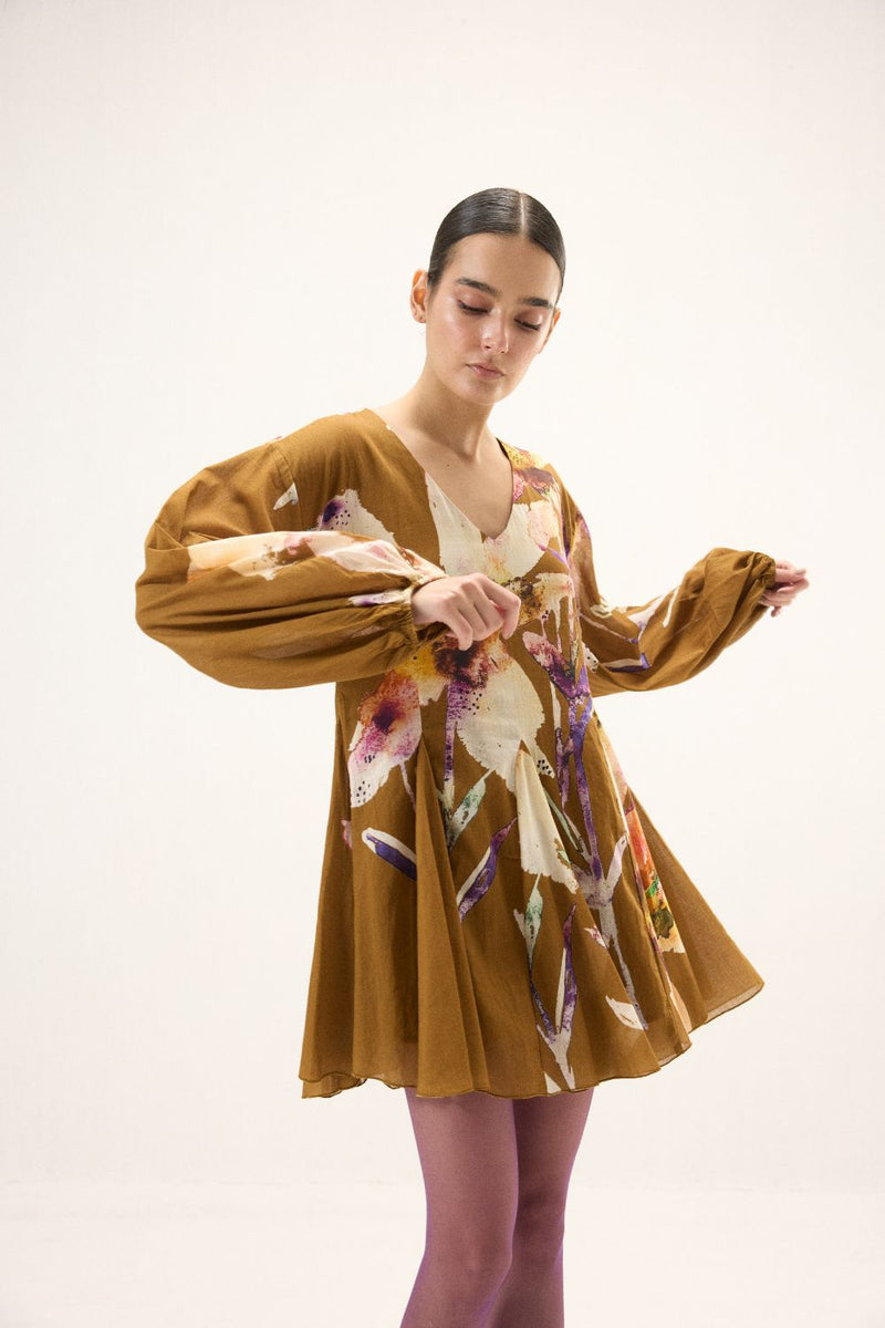 Grain Dress mulmul by Khara Kapas in brown for women Worldwide