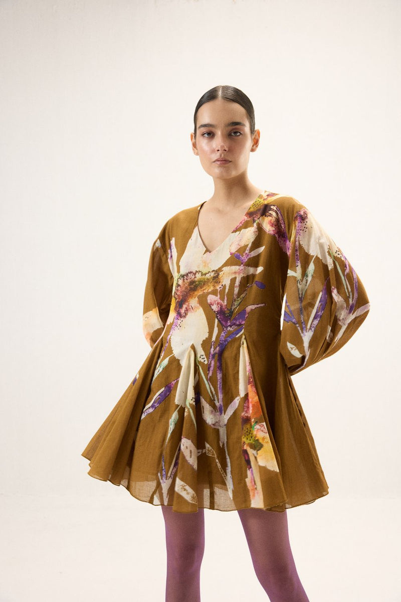 Grain Dress mulmul by Khara Kapas in brown for women Worldwide