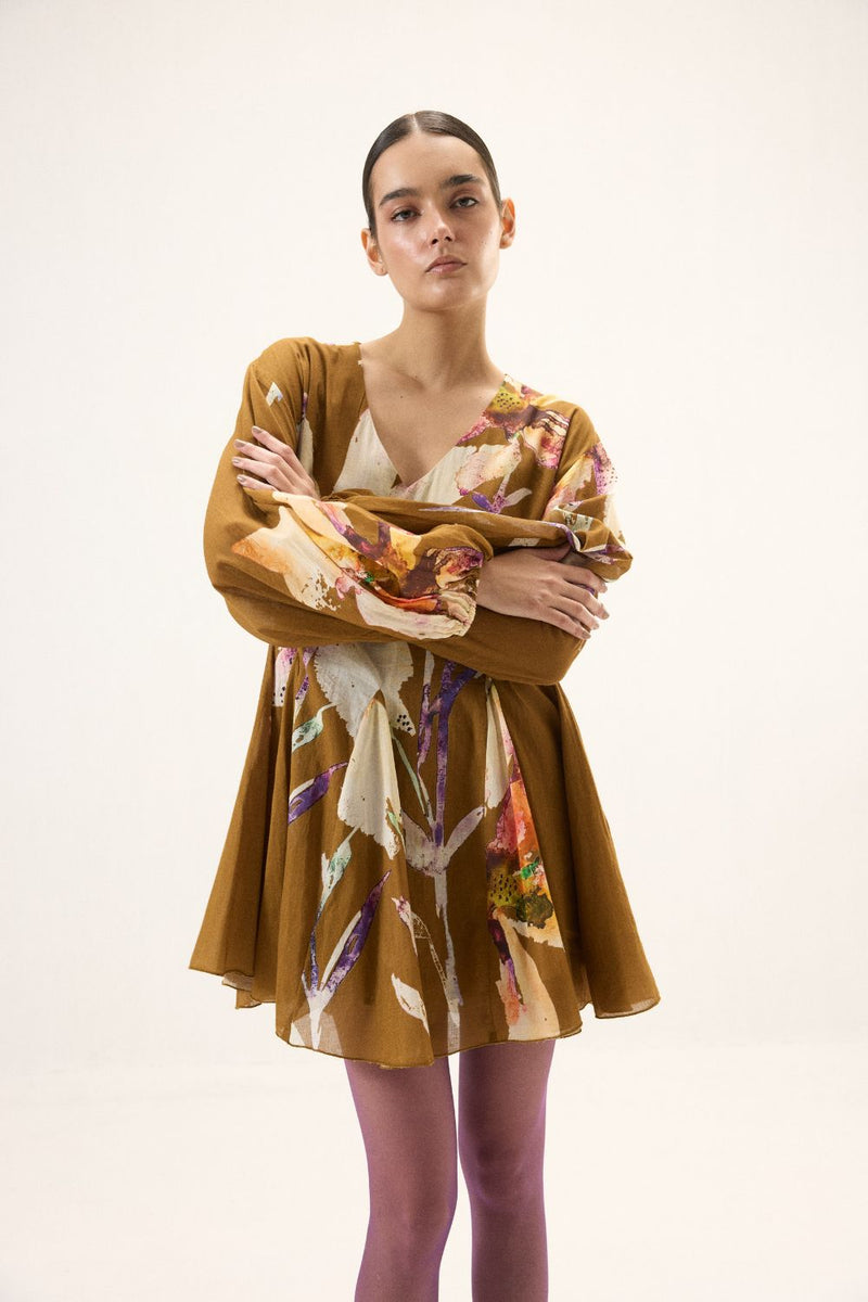 Grain Dress mulmul by Khara Kapas in brown for women Worldwide