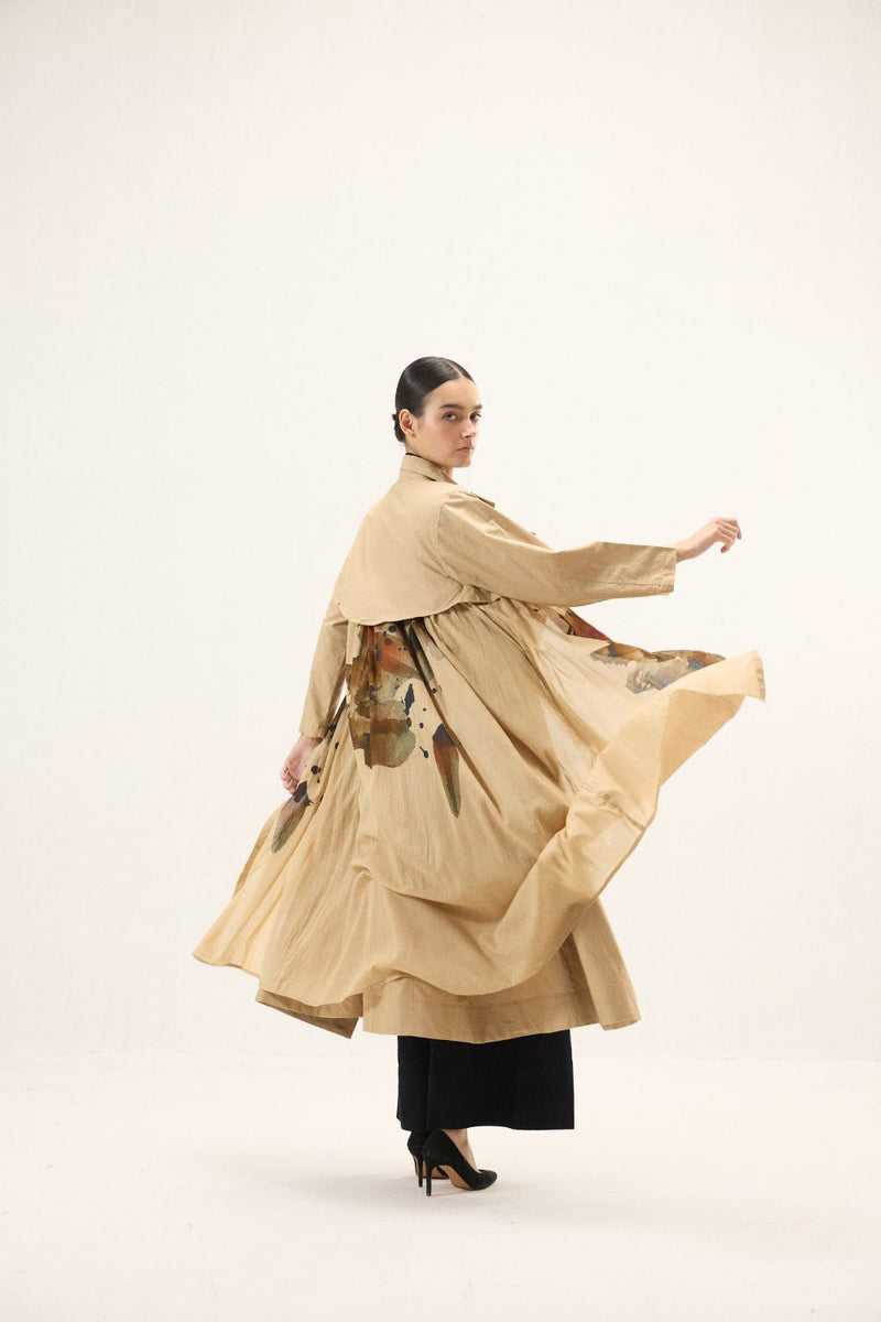 Bare Earth Trench Coat mulmul by Khara Kapas for women Worldwide