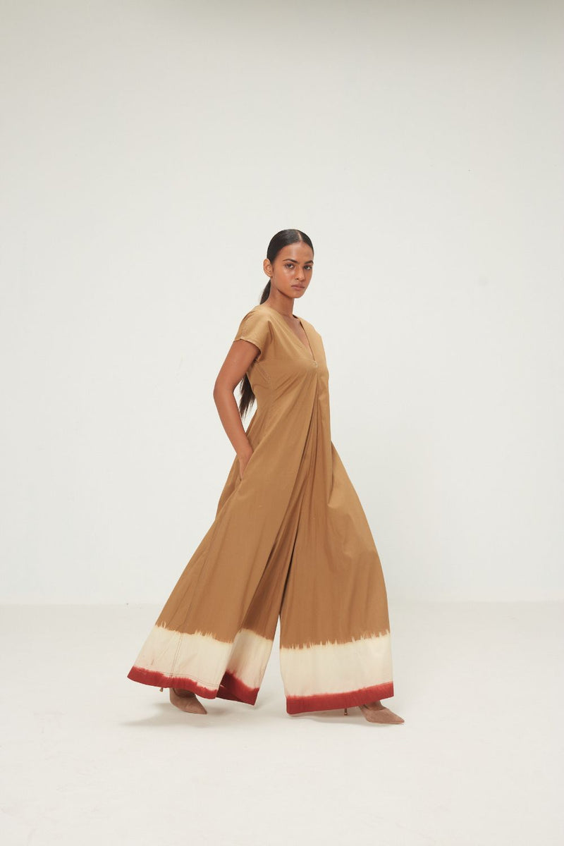 Mrida Jumpsuit poplin by Khara Kapas in khaki brrown for women Worldwide