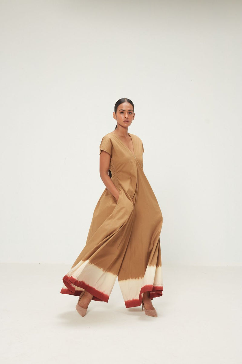 Mrida Jumpsuit poplin by Khara Kapas in khaki brrown for women Worldwide