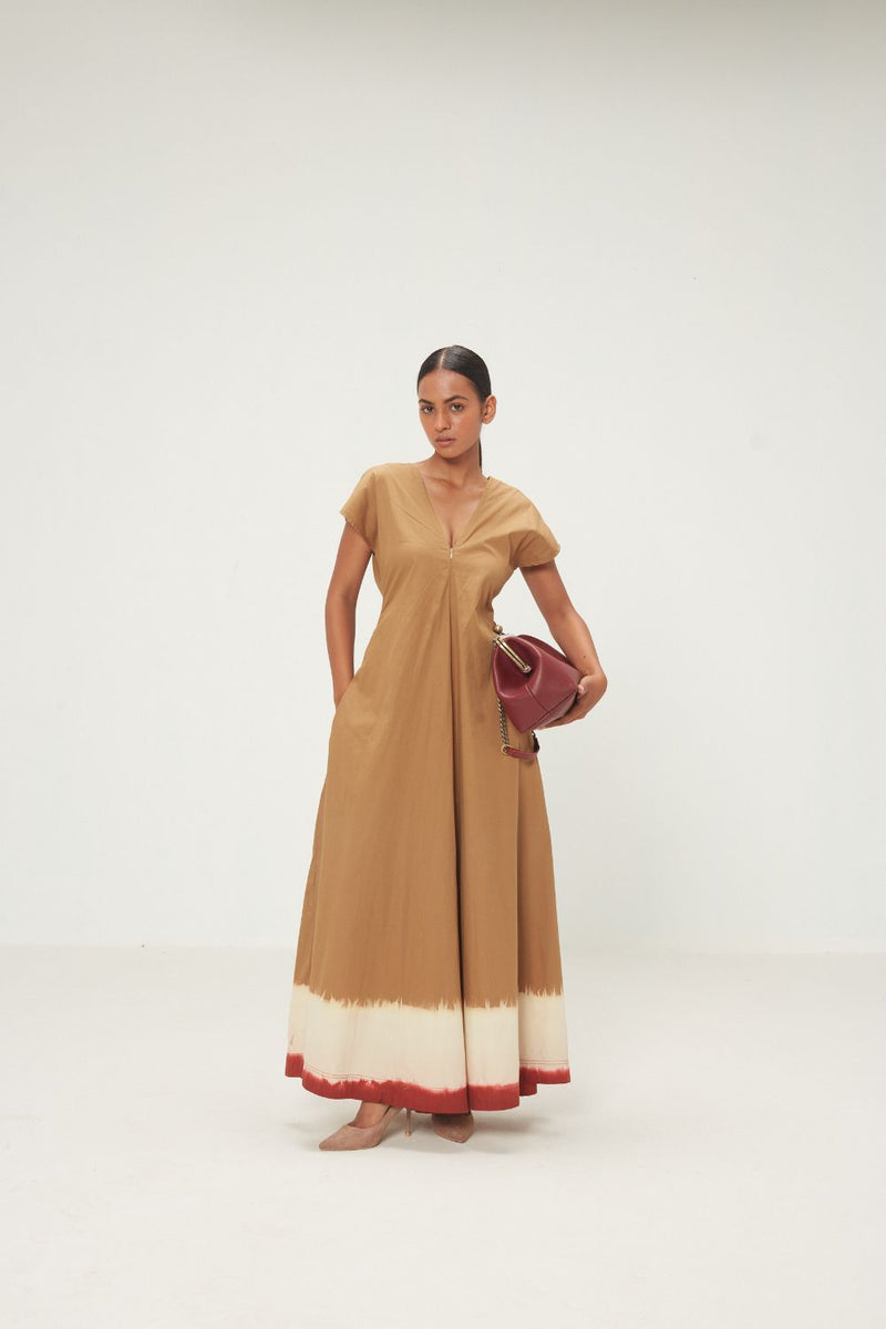 Mrida Jumpsuit poplin by Khara Kapas in khaki brrown for women Worldwide