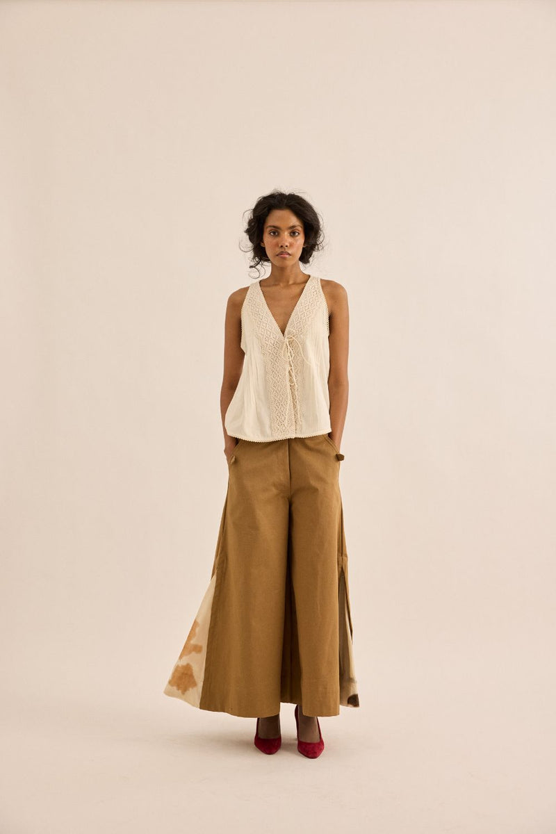Earth Brown Pants twill by Khara Kapas in brown for women Worldwide