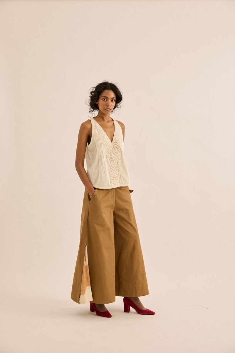 Earth Brown Pants twill by Khara Kapas in brown for women Worldwide