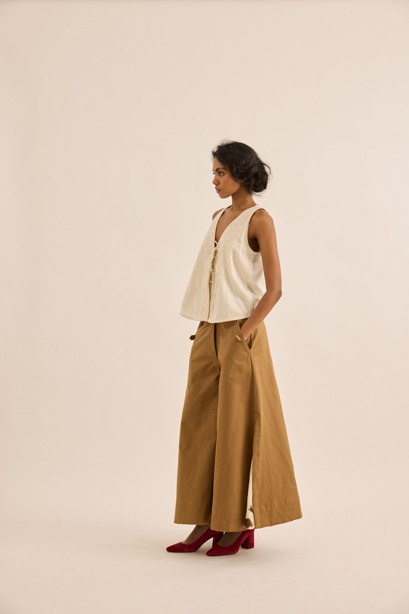 Earth Brown Pants twill by Khara Kapas in brown for women Worldwide