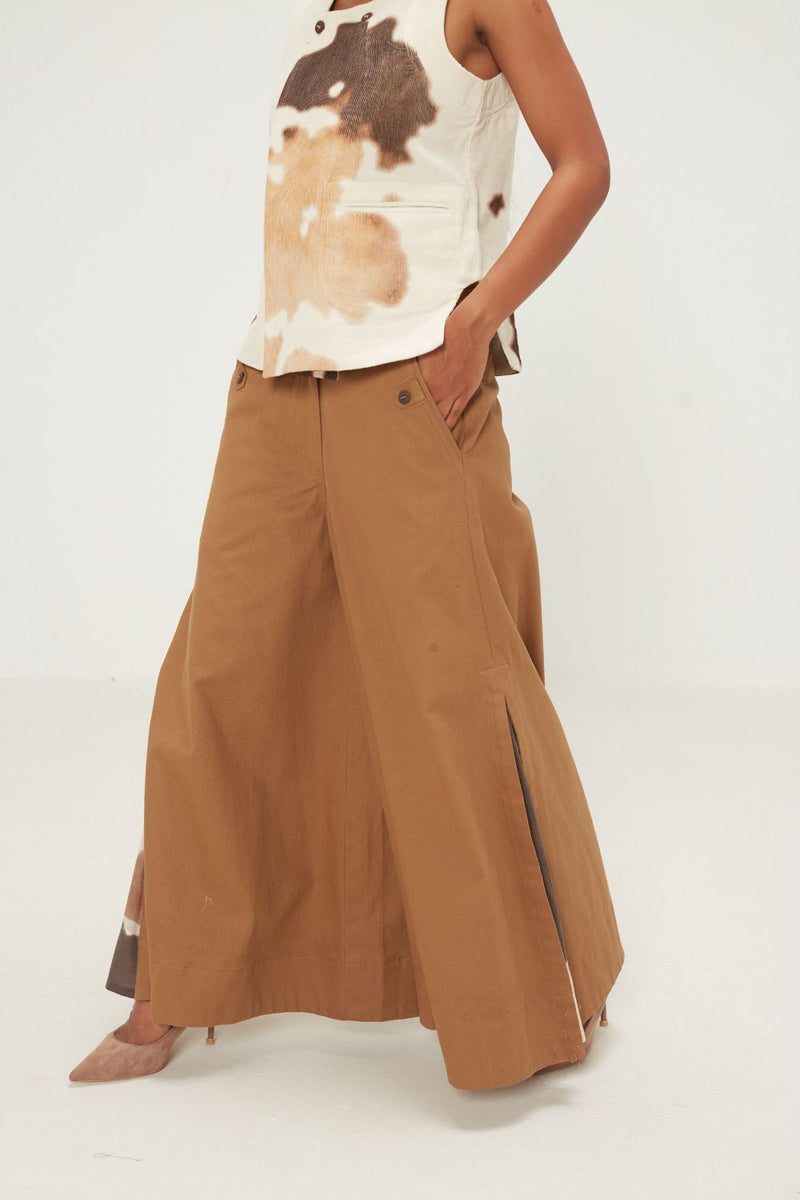 Earth Brown Pants twill by Khara Kapas in brown for women Worldwide