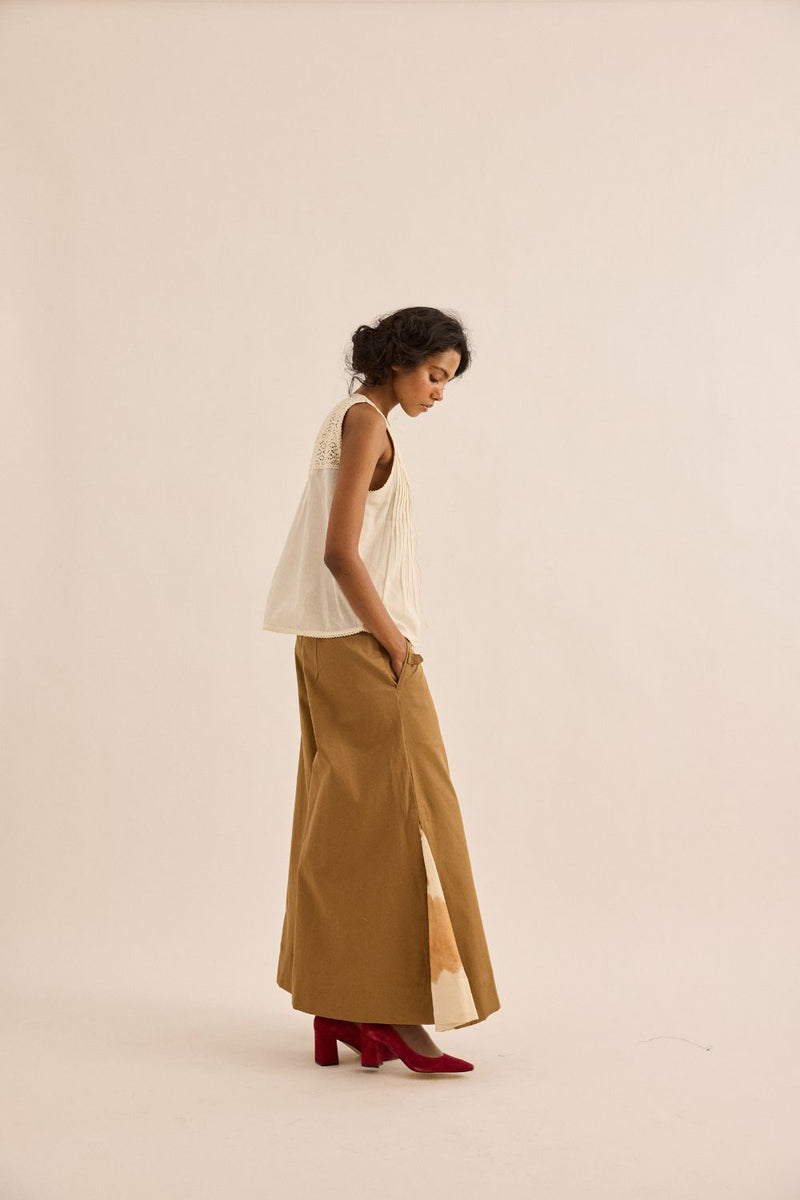 Earth Brown Pants twill by Khara Kapas in brown for women Worldwide