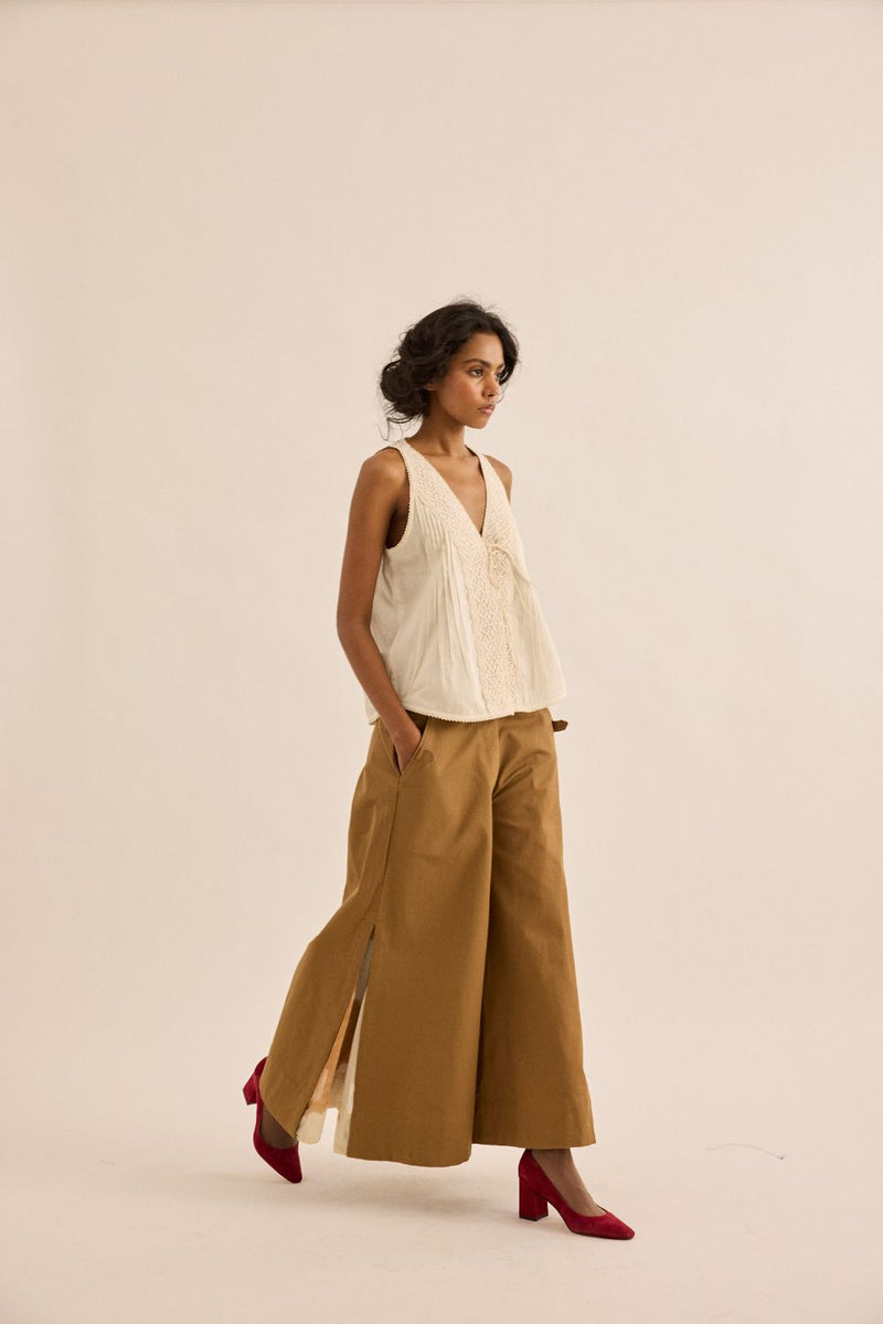 Earth Brown Pants twill by Khara Kapas in brown for women Worldwide