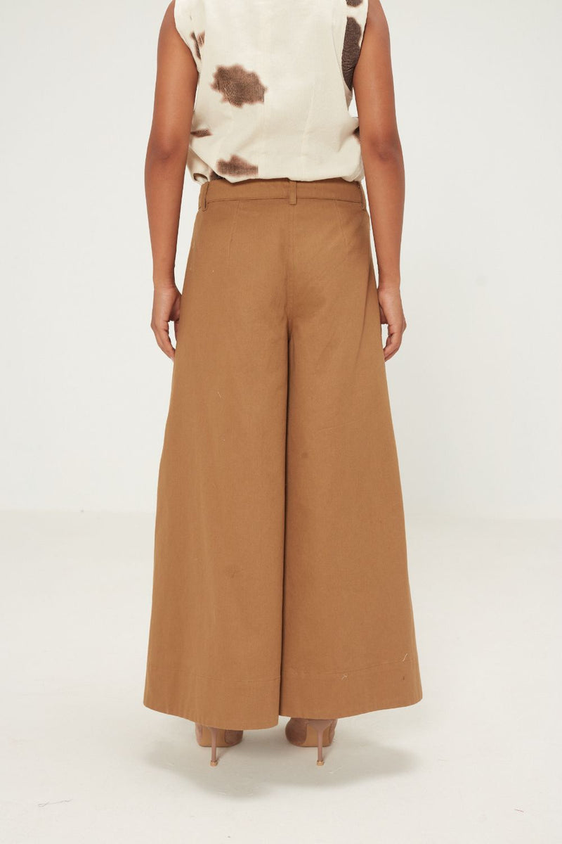 Earth Brown Pants twill by Khara Kapas in brown for women Worldwide