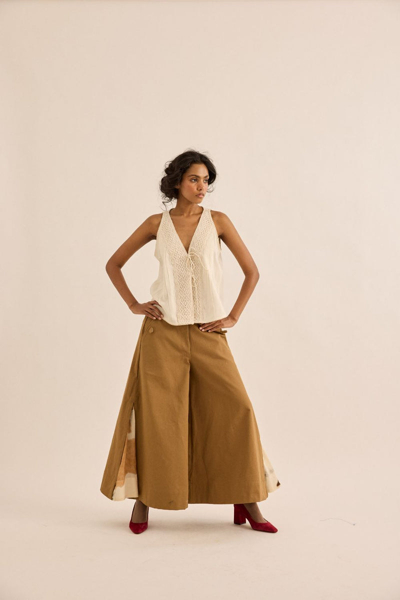 Earth Brown Pants twill by Khara Kapas in brown for women Worldwide