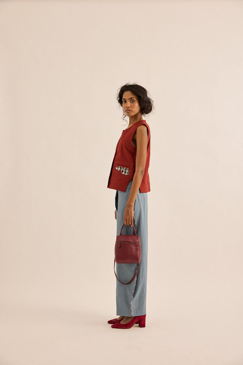 Amarena Top oxford by Khara Kapas in red for women Worldwide
