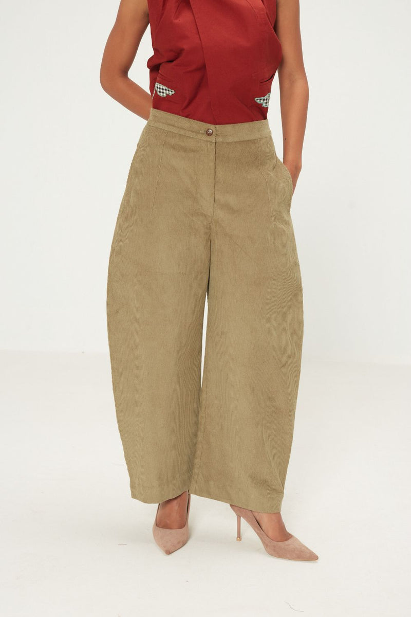 Sage Orchard Pants corduroy by Khara Kapas in olive for women Worldwide