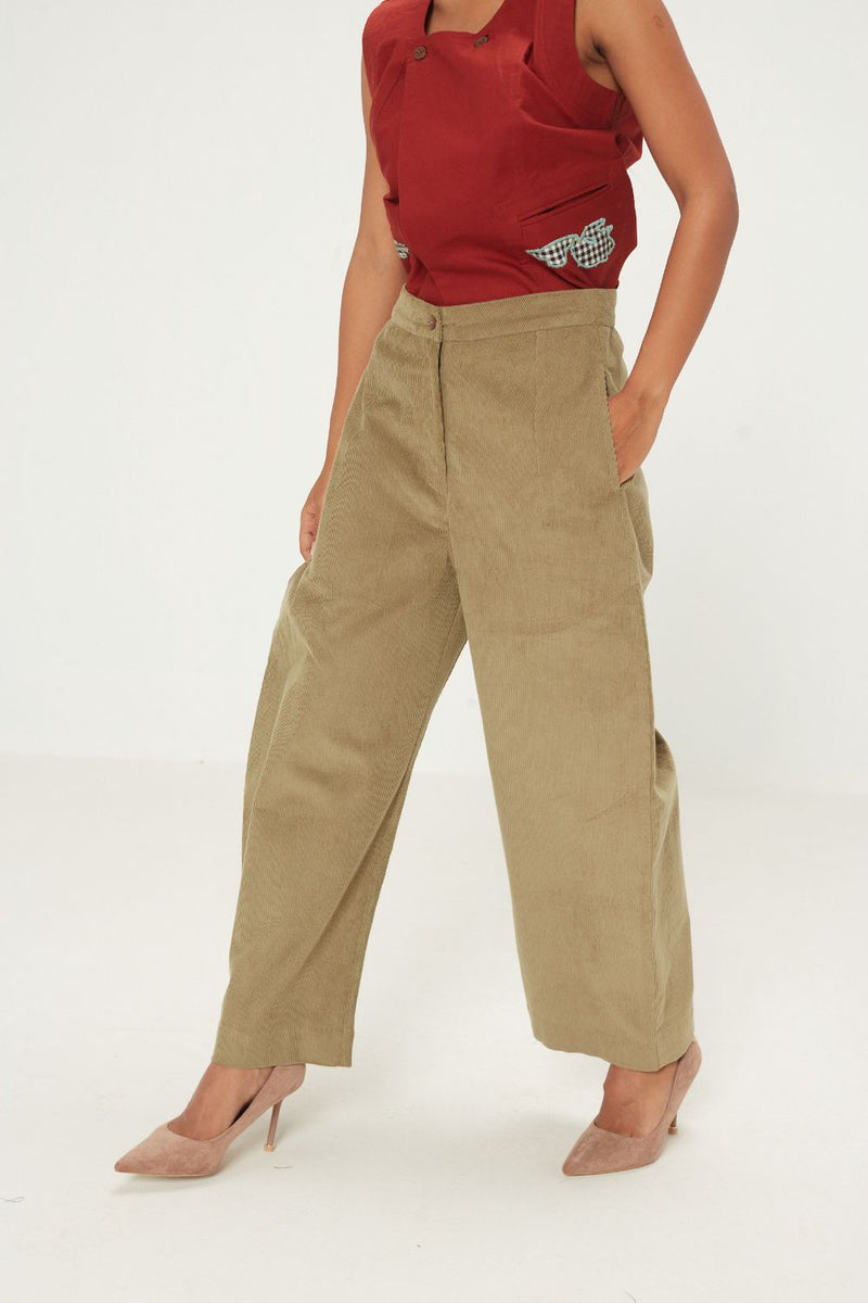Sage Orchard Pants corduroy by Khara Kapas in olive for women Worldwide