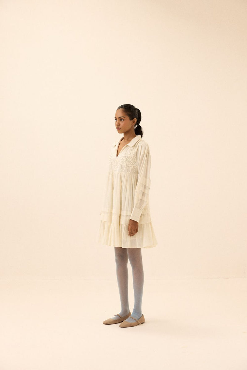 Concave Dress mul by Khara Kapas in white for women Worldwide