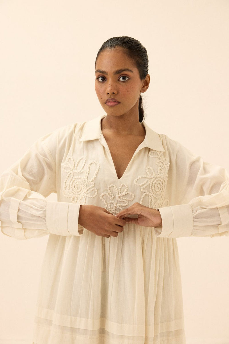 Concave Dress mul by Khara Kapas in white for women Worldwide