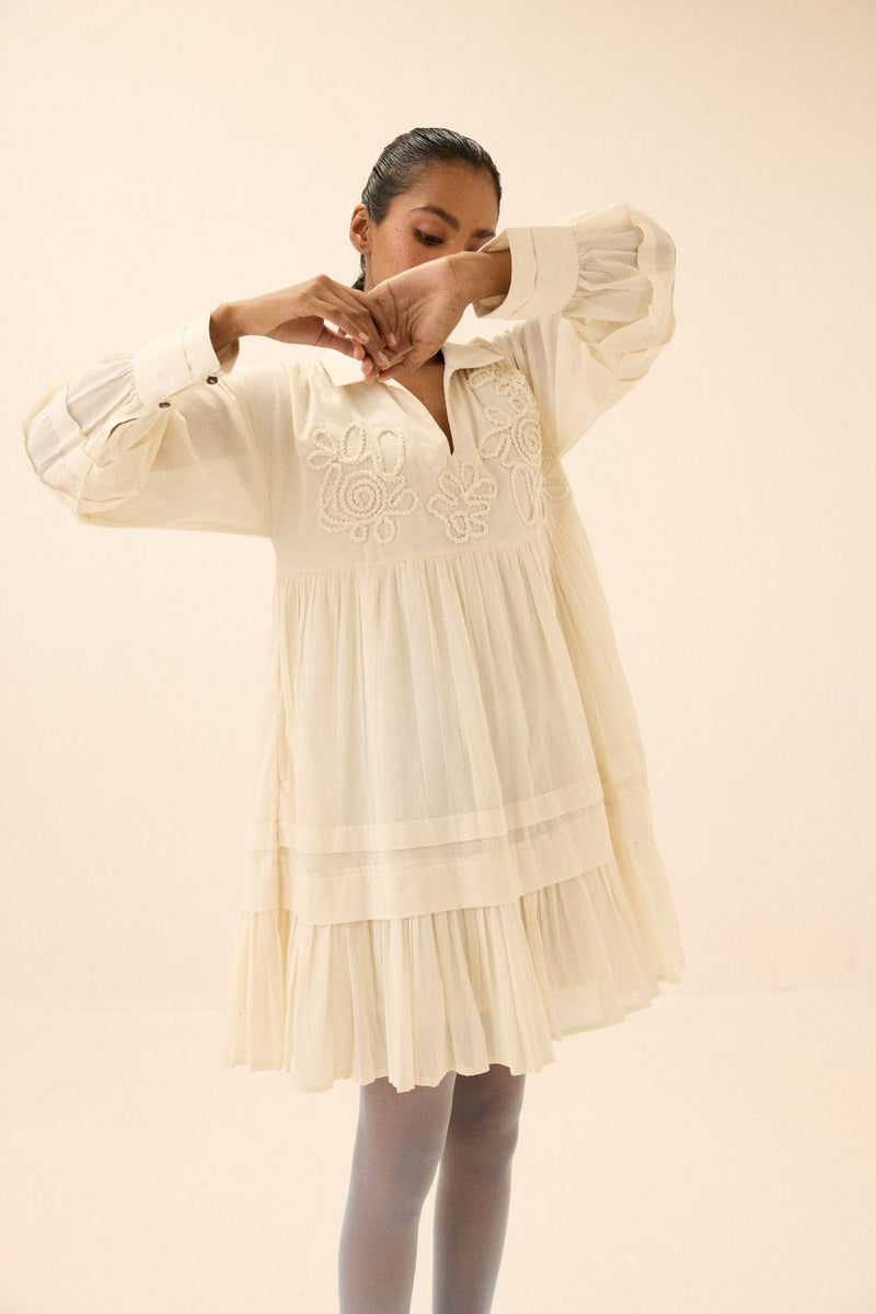 Concave Dress mul by Khara Kapas in white for women Worldwide