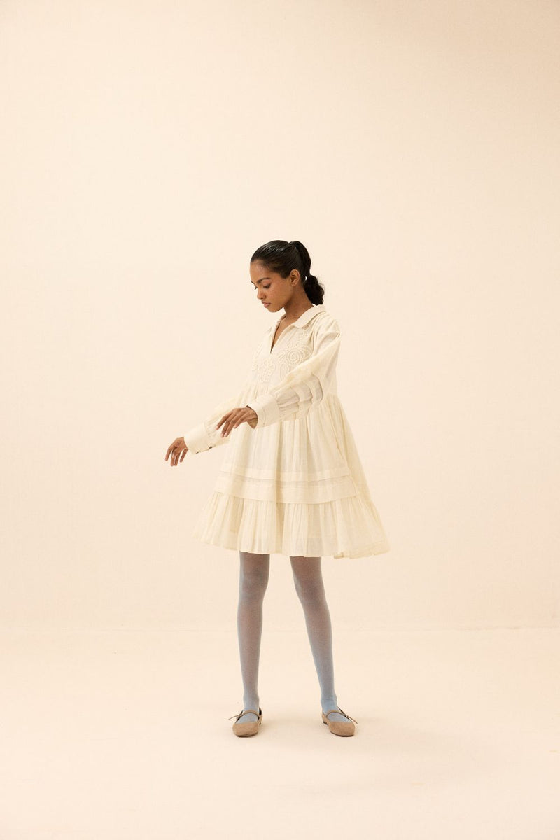 Concave Dress mul by Khara Kapas in white for women Worldwide