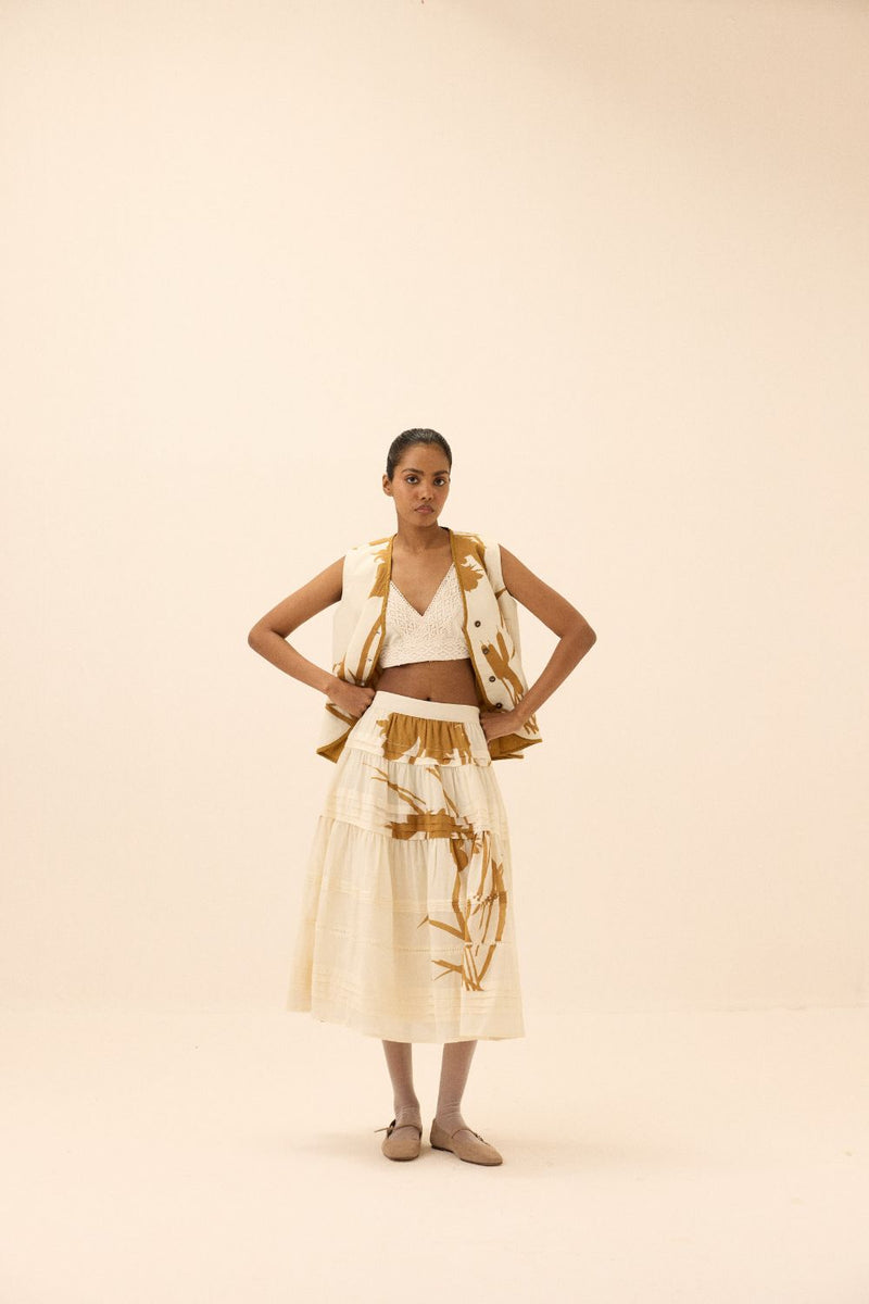 Golden Hour Skirt mul by Khara Kapas in white for women Worldwide